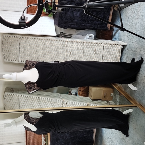 👉*NWT* SEXY LONG BLACK DRESS W/ BLACK LACE & SIDE SLIT ~SIZE: 12 ~40s RETRO - Picture 10 of 14